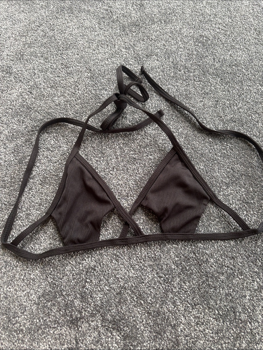 SHEIN Black Ribbed Triangle Bikini Top